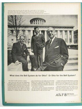Print Ad Bell System Ohio Executives AT&T Vintage 1966 TEAR